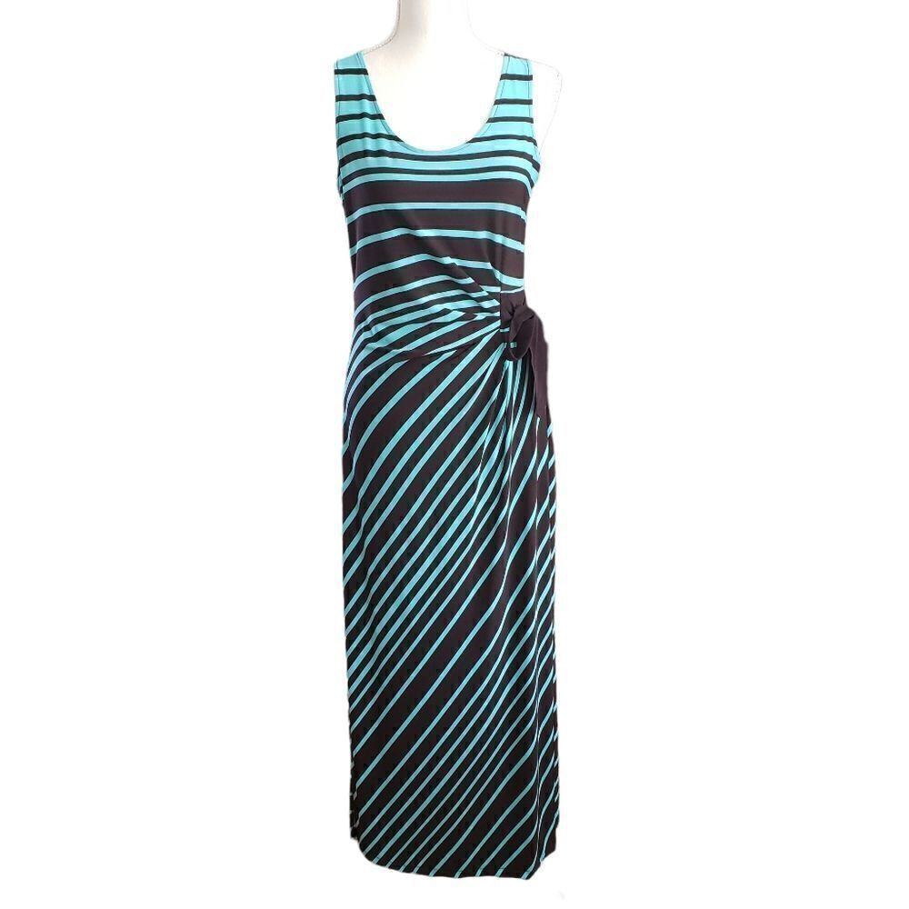 Taylor Black/Green Teal Striped Side Slits Maxi Dress Sz 6